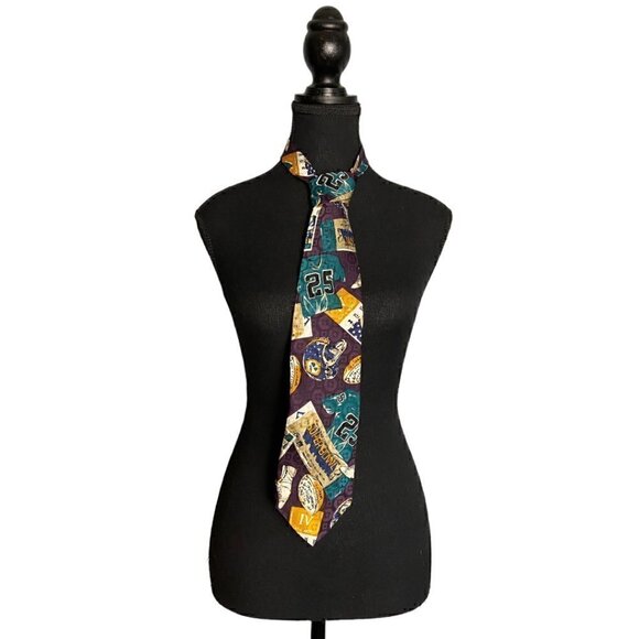 Vintage 90s Superbowl Football Print Novelty Silk Tie - Picture 1 of 5